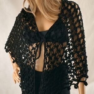 🍂🍂Shawl, Triangle Lace, Handmade, Poncho, Fall,Winter, Black, Gift, Knit